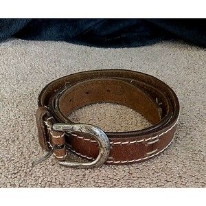 Vintage 80s Eddie Bauer Genuine Full Grain Leather Western Brown Belt Women's XL